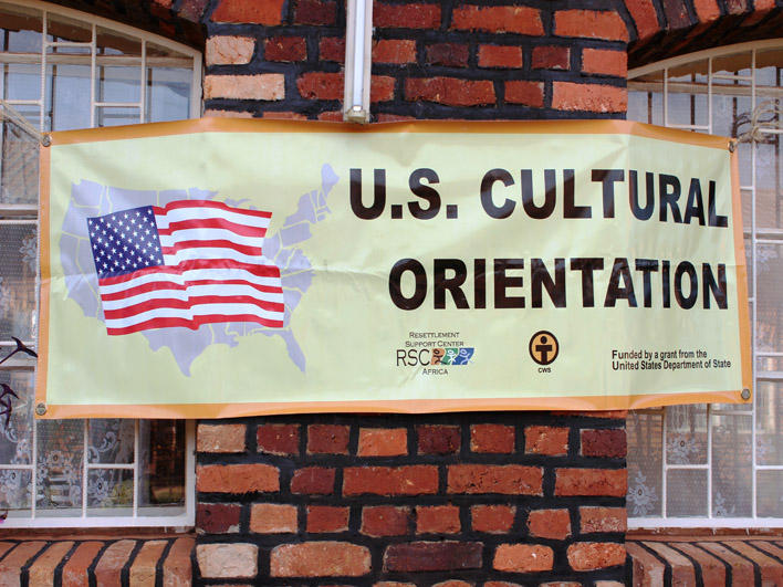 US CO banner at class location in Rwanda