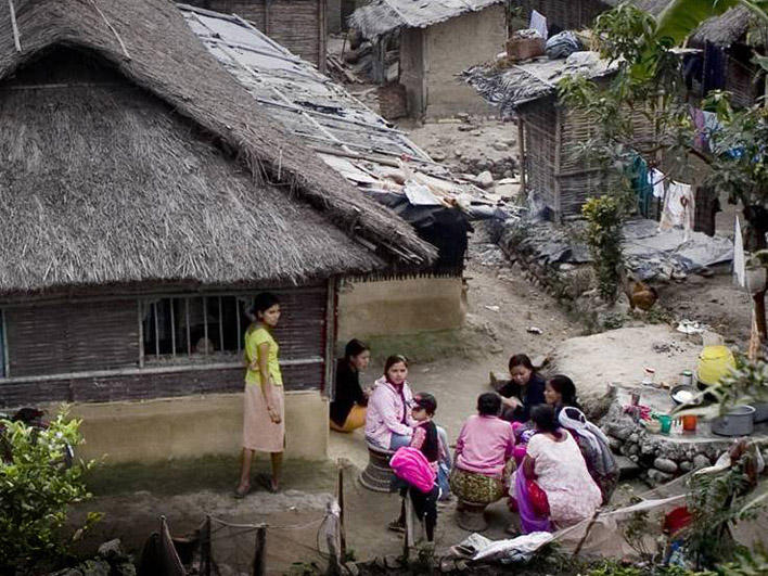 Refugees talking in refugee camp